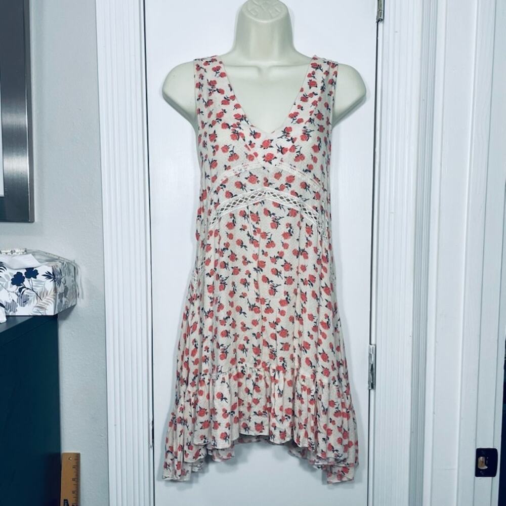 Free People Let it Happen Floral Mini Dress Slip Size Small Roses High-Low Hem S